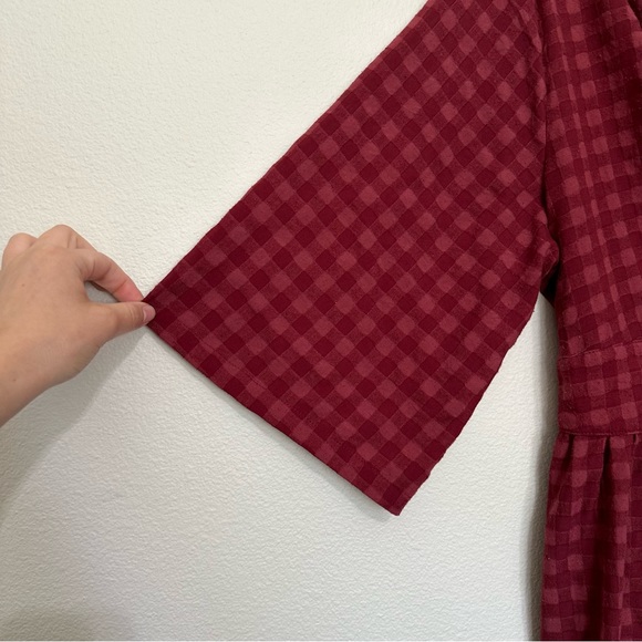 Buykud women’s burgundy gingham two tone lagenlook plaid midi dress size XL - Picture 3 of 5